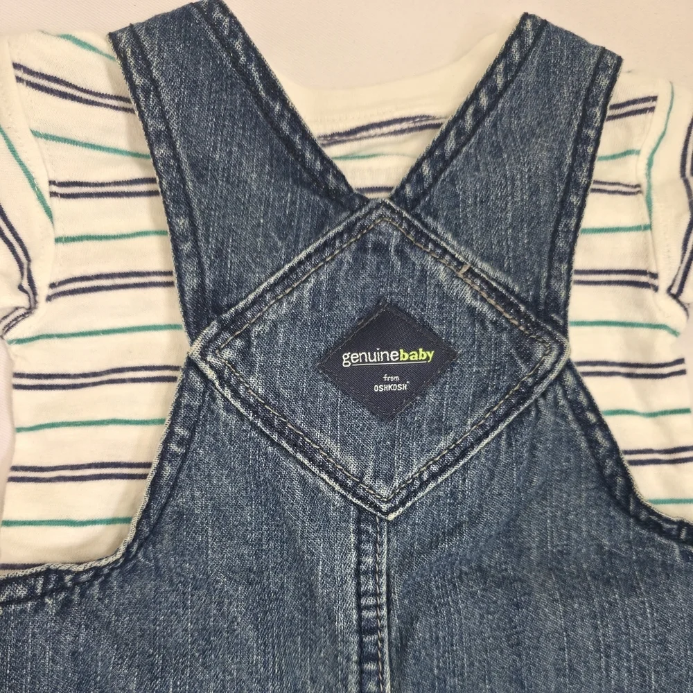 Vintage OshKosh Genuine Baby Denim Overalls Set 3M Blue Jean Infant Classic USA